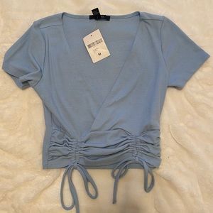 Forever 21 Baby Blue Cinch Tie Crop Top